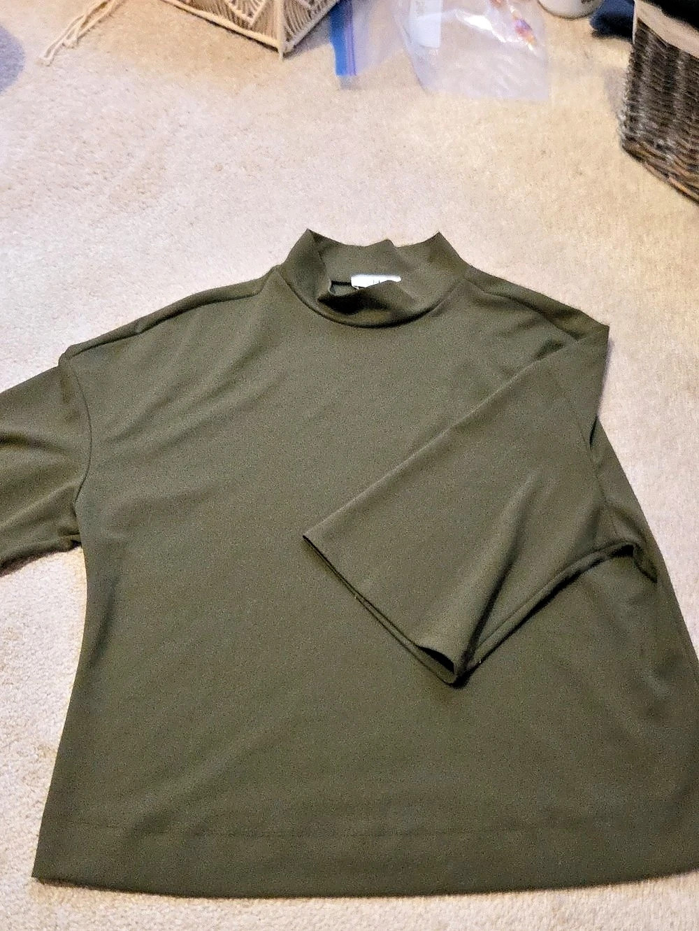 Halston Olive Mock Neck Short Sleeve Top